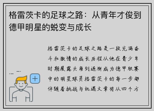 格雷茨卡的足球之路：从青年才俊到德甲明星的蜕变与成长